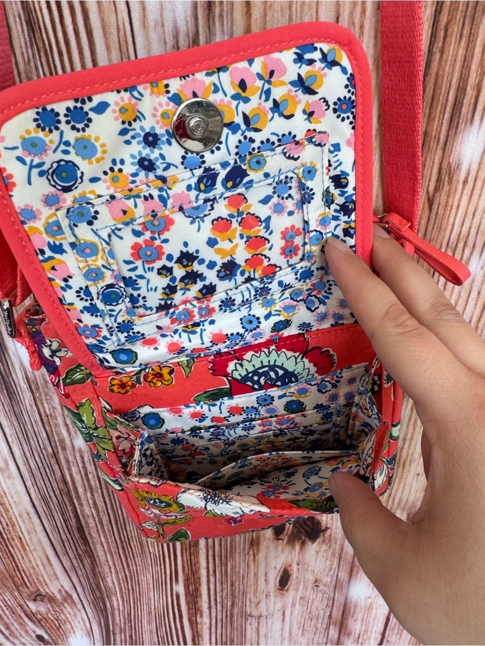 Vera Bradley Carson Mini Hobo Crossbody Shoulder Bag Coral Floral